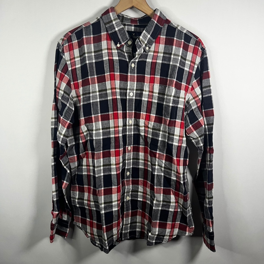 American Eagle Top Men Large Seriously Soft Classic‎ Fit Plaid Flannel Shirt